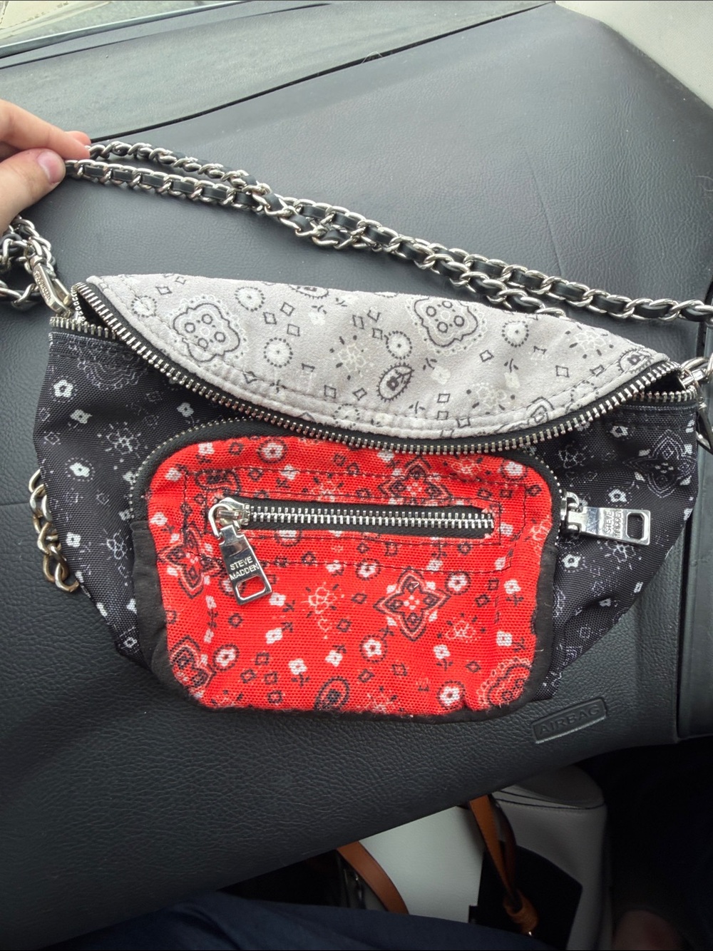 Patchwork Bandana Mini Crossbody Bag - Red, Black & Gray